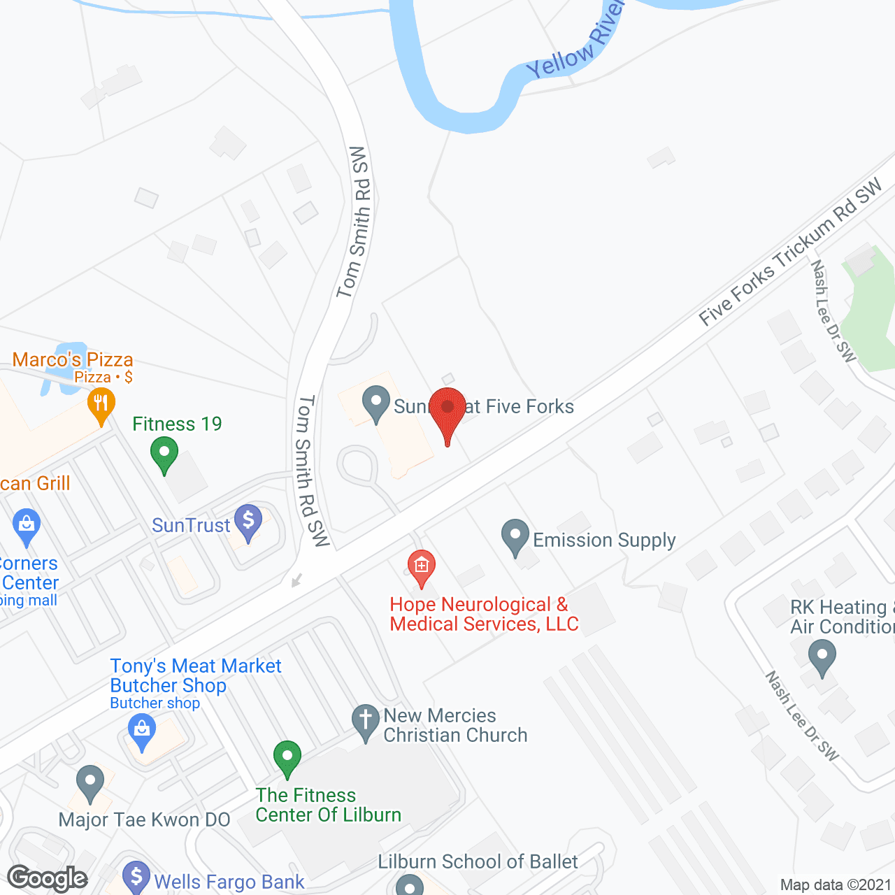 Sunrise of Five Forks in google map